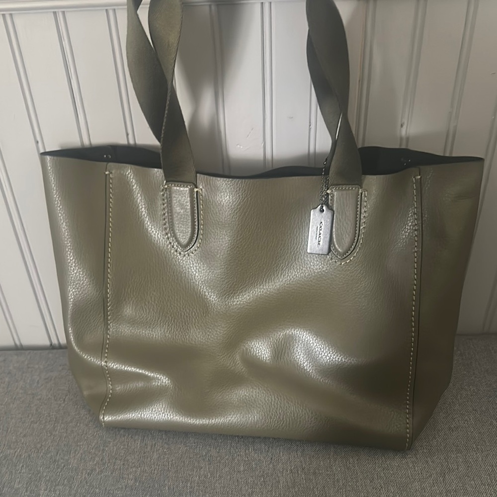 Olive Green Leather Tote Bag- Coach